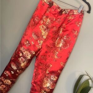 Floral Red and Gold Thick Satin Pants (M)